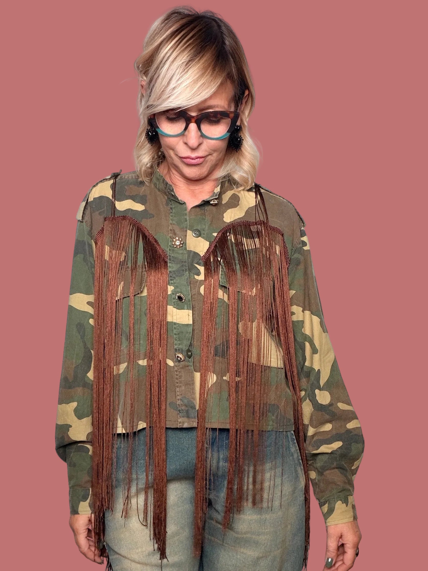 Giacca Le Streghe camouflage con lunghe frange