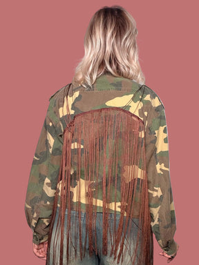 Giacca Le Streghe camouflage con lunghe frange