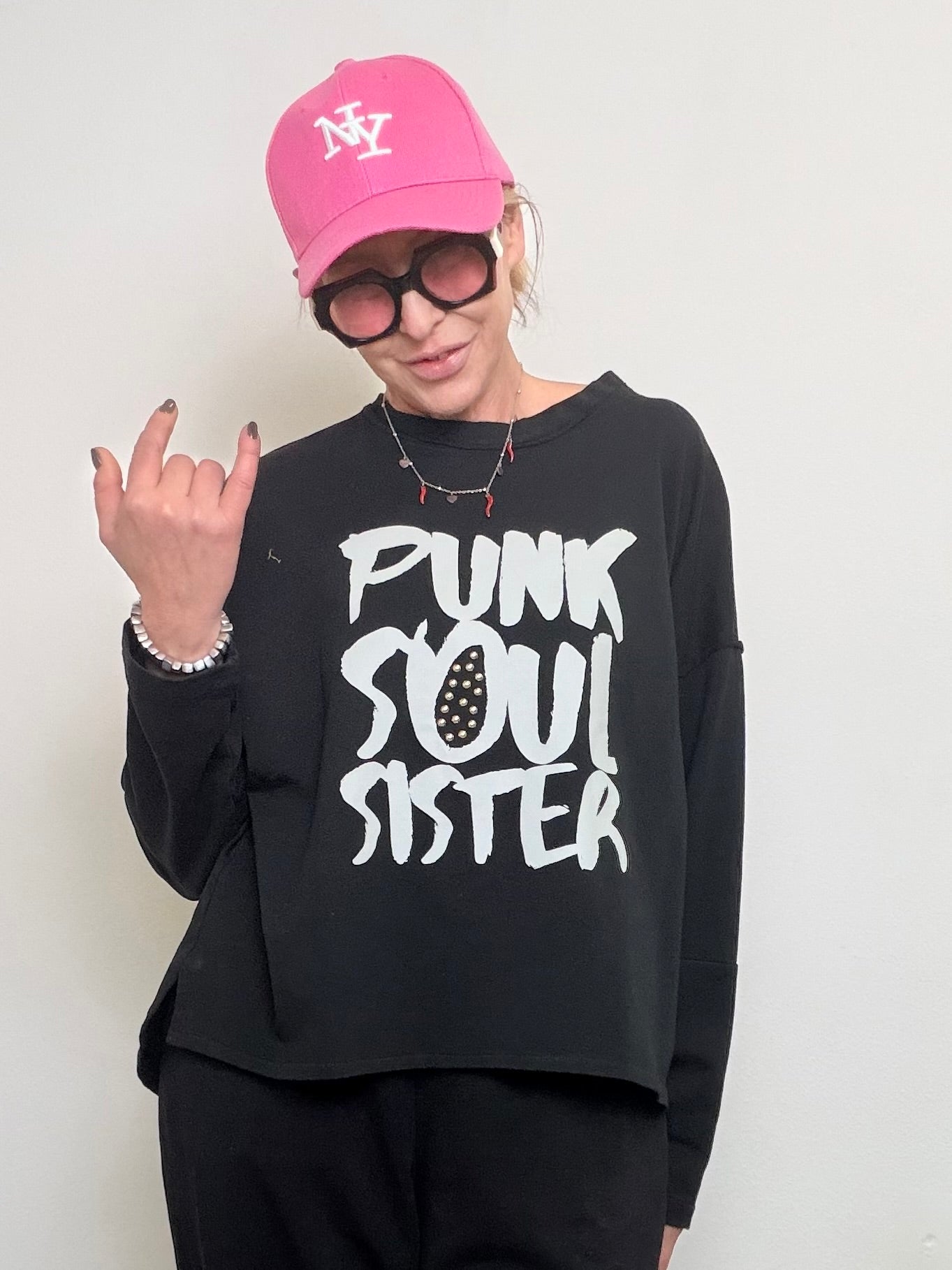 Felpa Nera "PUNK SOUL SISTER" Oversize