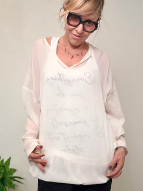 Blusa Bianca Trasparente con Canotta Scritte Filosofiche