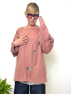 T-Shirt Over con Maglia Pizzo Sotto