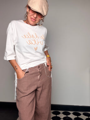 Pantalone Lino Palazzo — Mauve