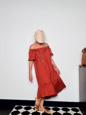 Abito Off-Shoulder in Cotone Popeline con Balza