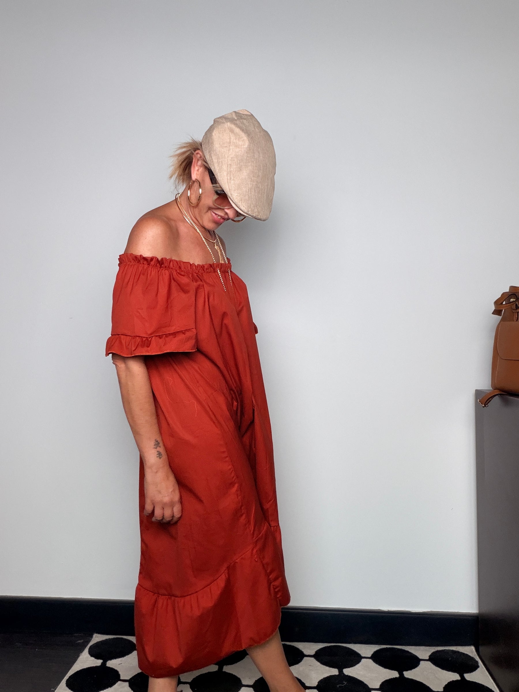 Abito Off-Shoulder in Cotone Popeline con Balza