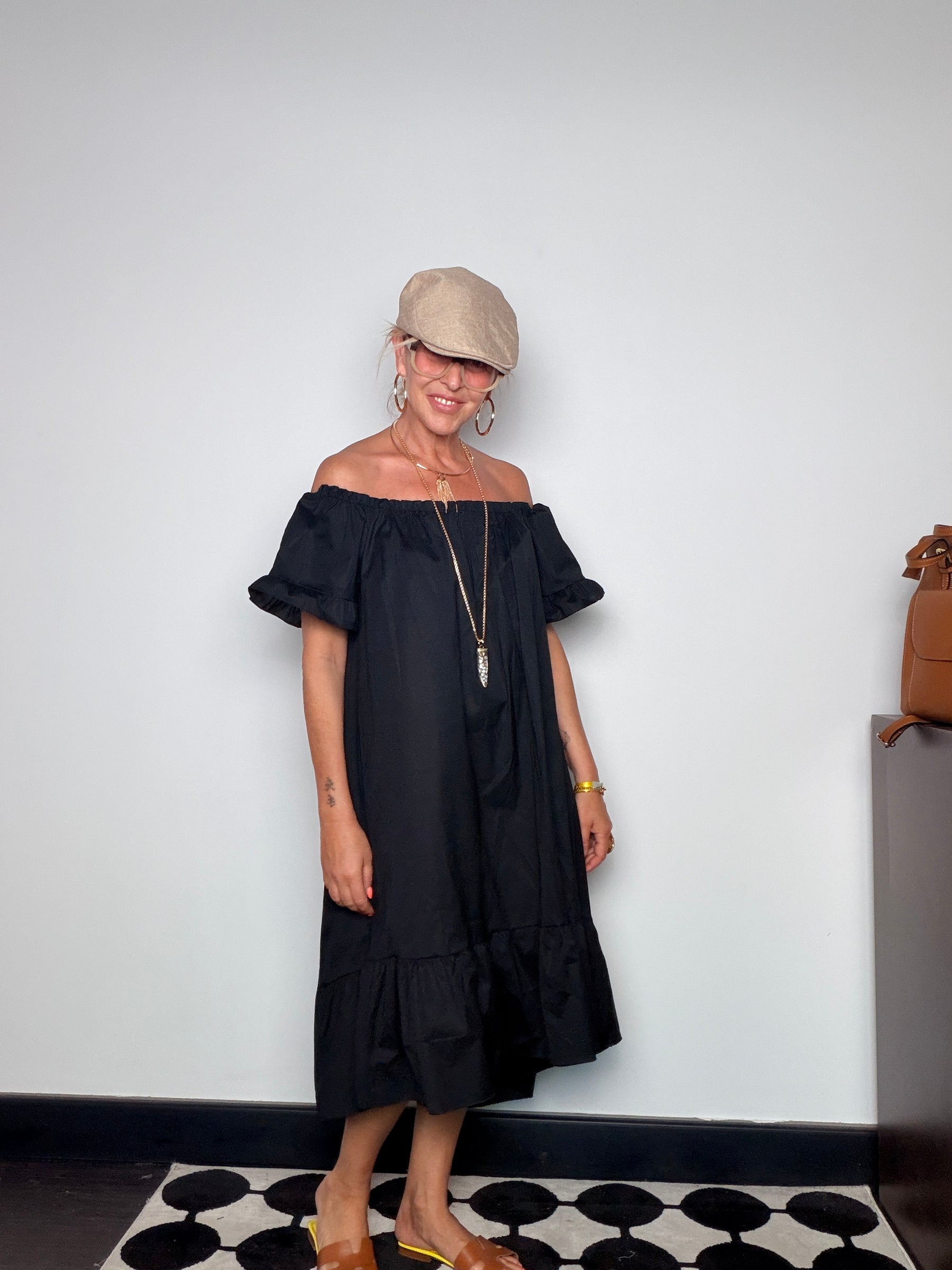 Abito Off-Shoulder in Cotone Popeline con Balza