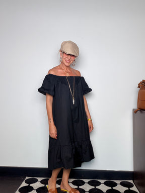 Abito Off-Shoulder in Cotone Popeline con Balza