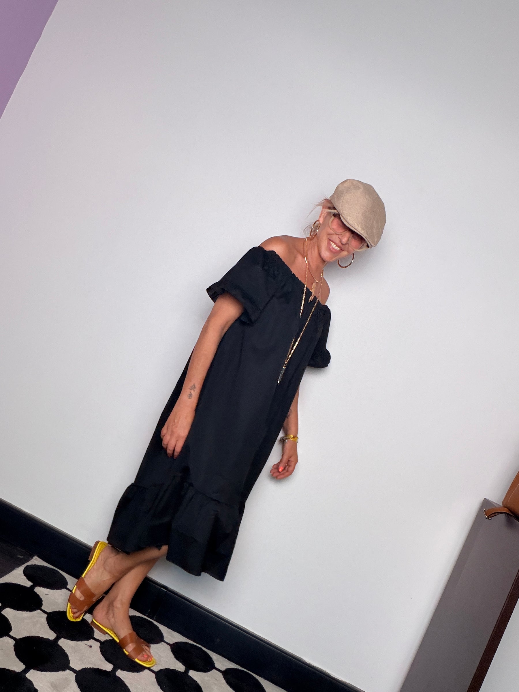 Abito Off-Shoulder in Cotone Popeline con Balza