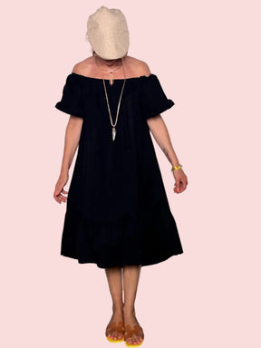 Abito Off-Shoulder in Cotone Popeline con Balza