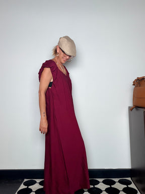 Abito Maxi Scollo V con Schiena Scoperta e Tasche
