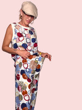 Pantalone Wide Leg Stampa Cerchi e Foglie Tropicali