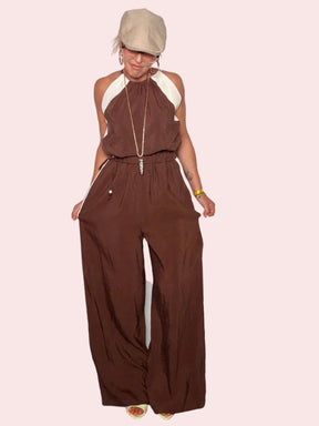 Tuta Palazzo Bicolore Halter — Cioccolato/Panna
