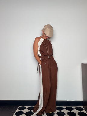 Tuta Palazzo Bicolore Halter — Cioccolato/Panna