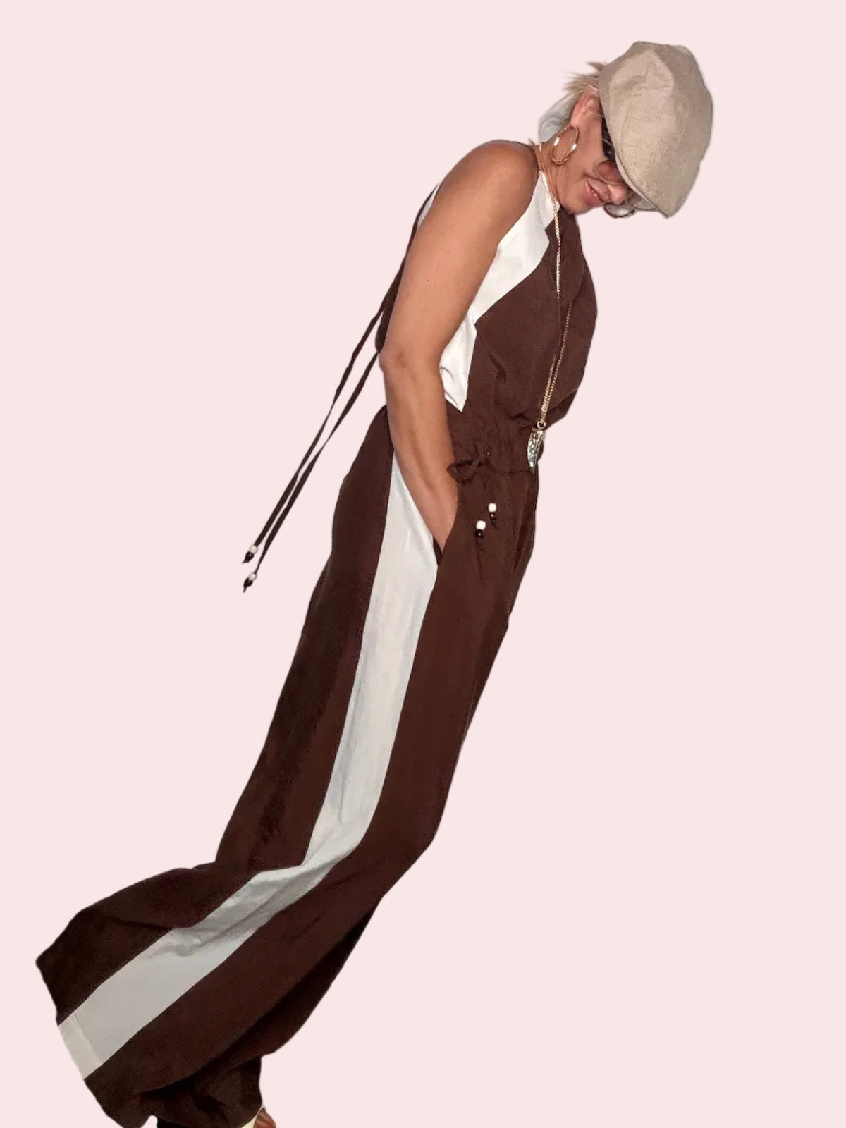 Tuta Palazzo Bicolore Halter — Cioccolato/Panna