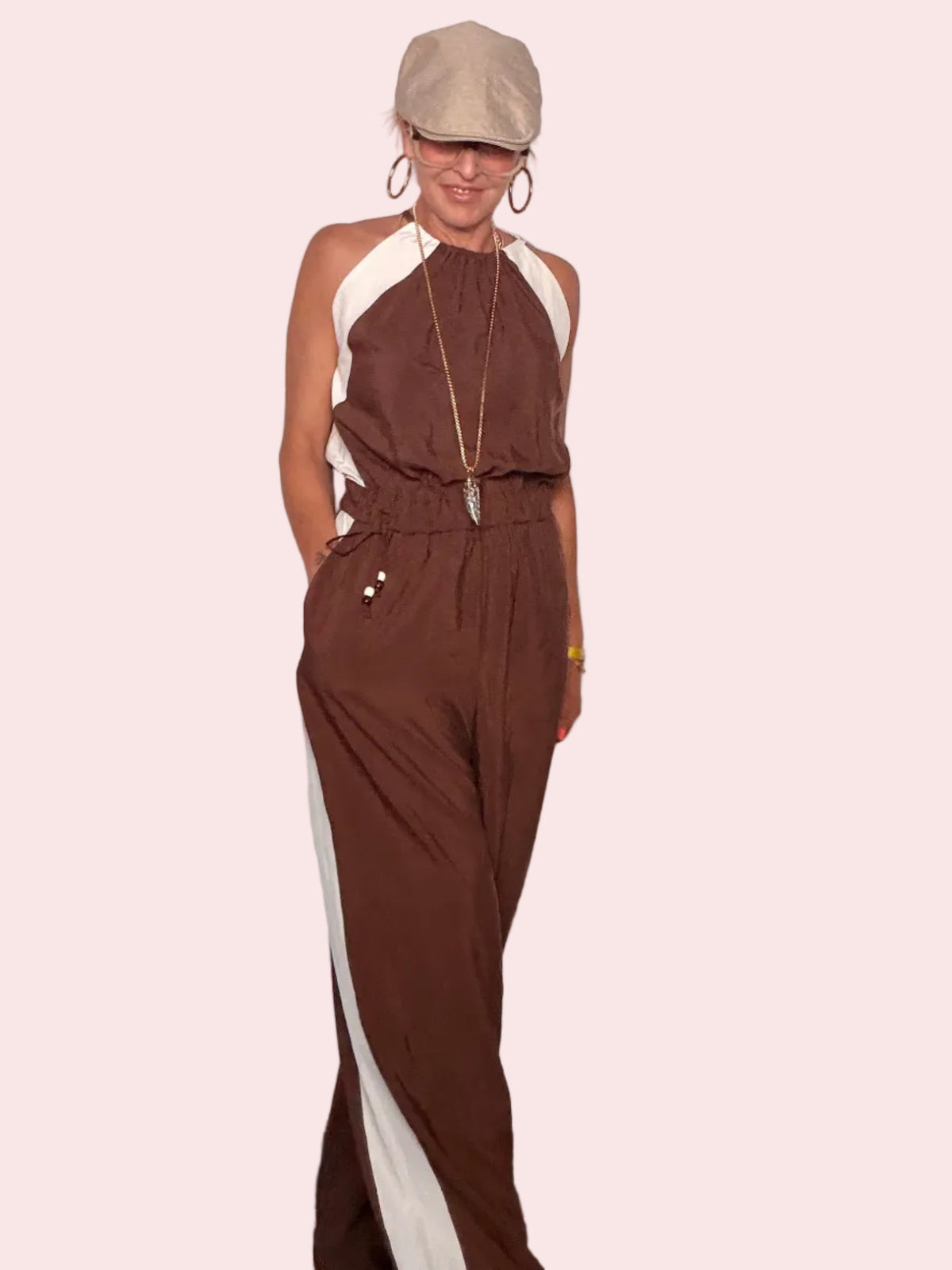 Tuta Palazzo Bicolore Halter — Cioccolato/Panna