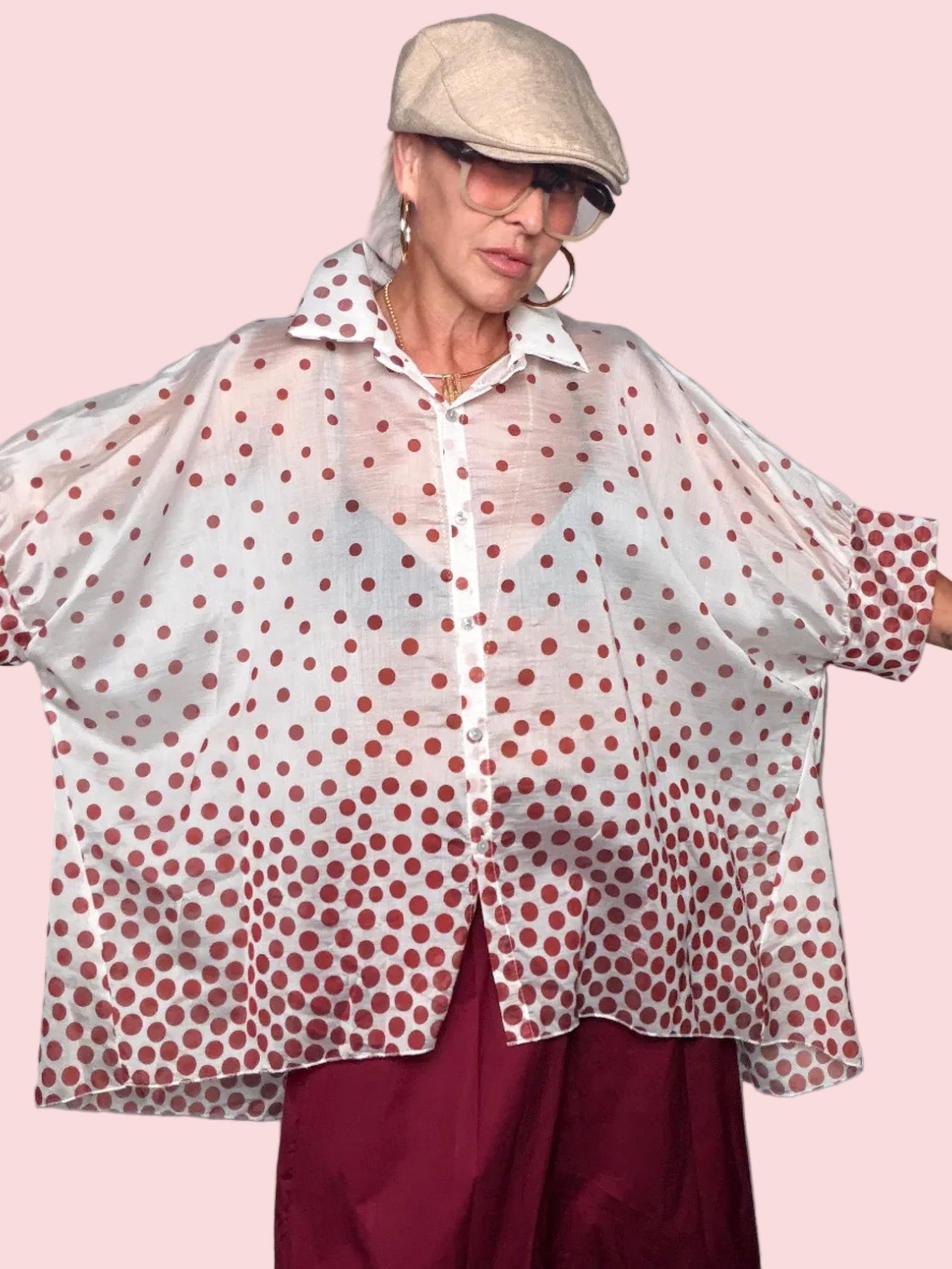 Camicia Oversize Semitrasparente a Pois