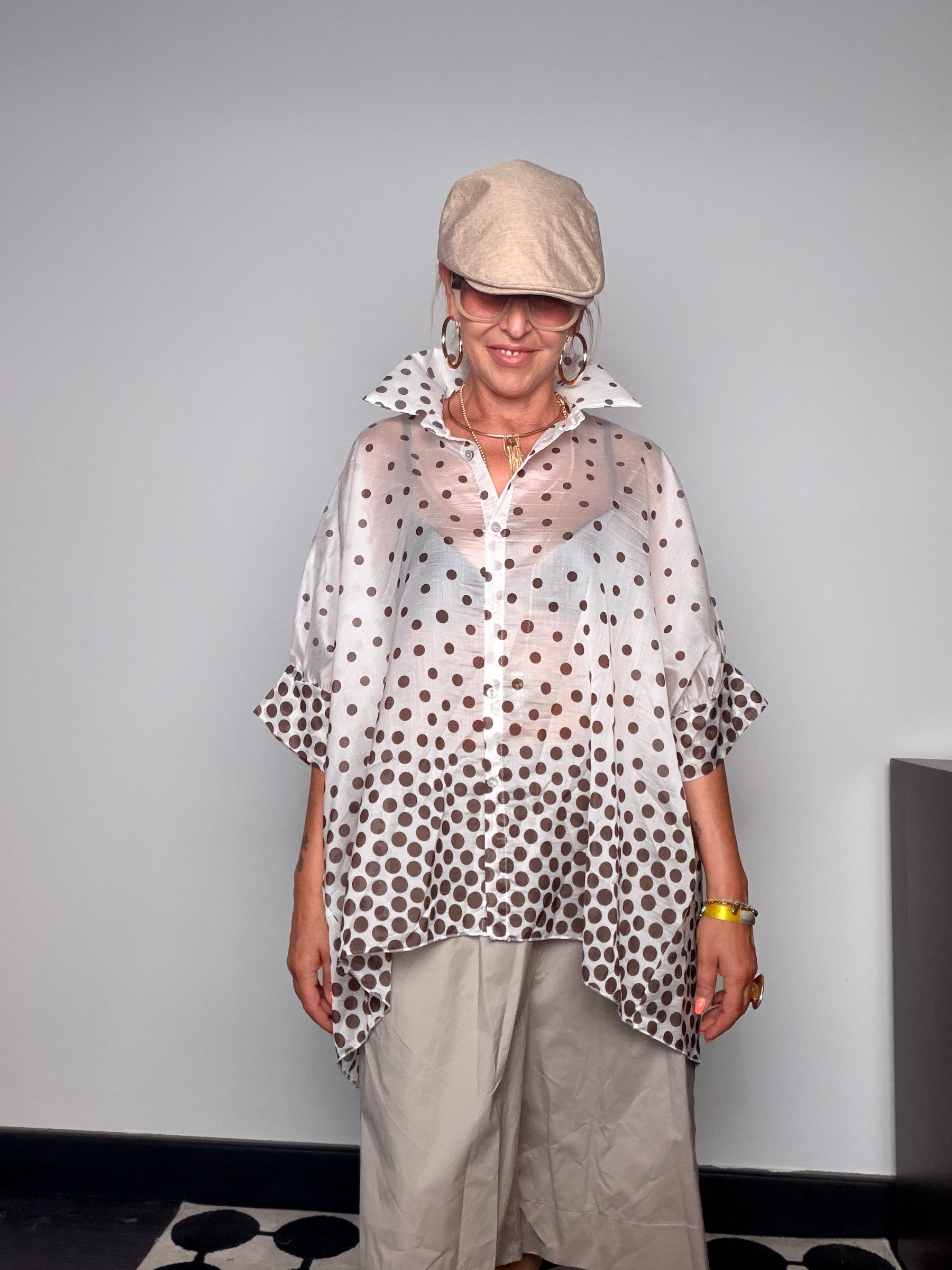 Camicia Oversize Semitrasparente a Pois