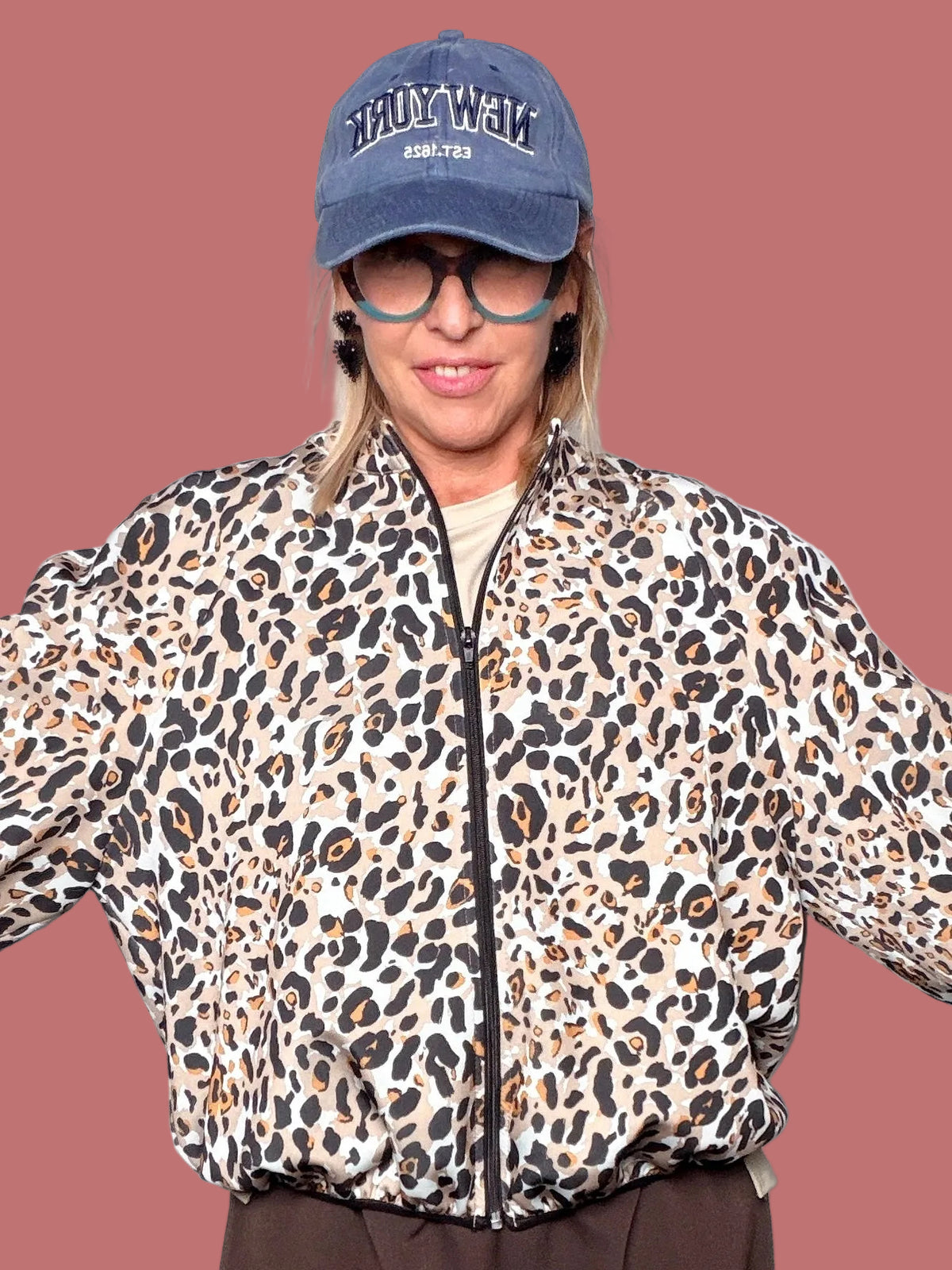 Bomber Deja Vu leopardato in neoprene con maniche a palloncino