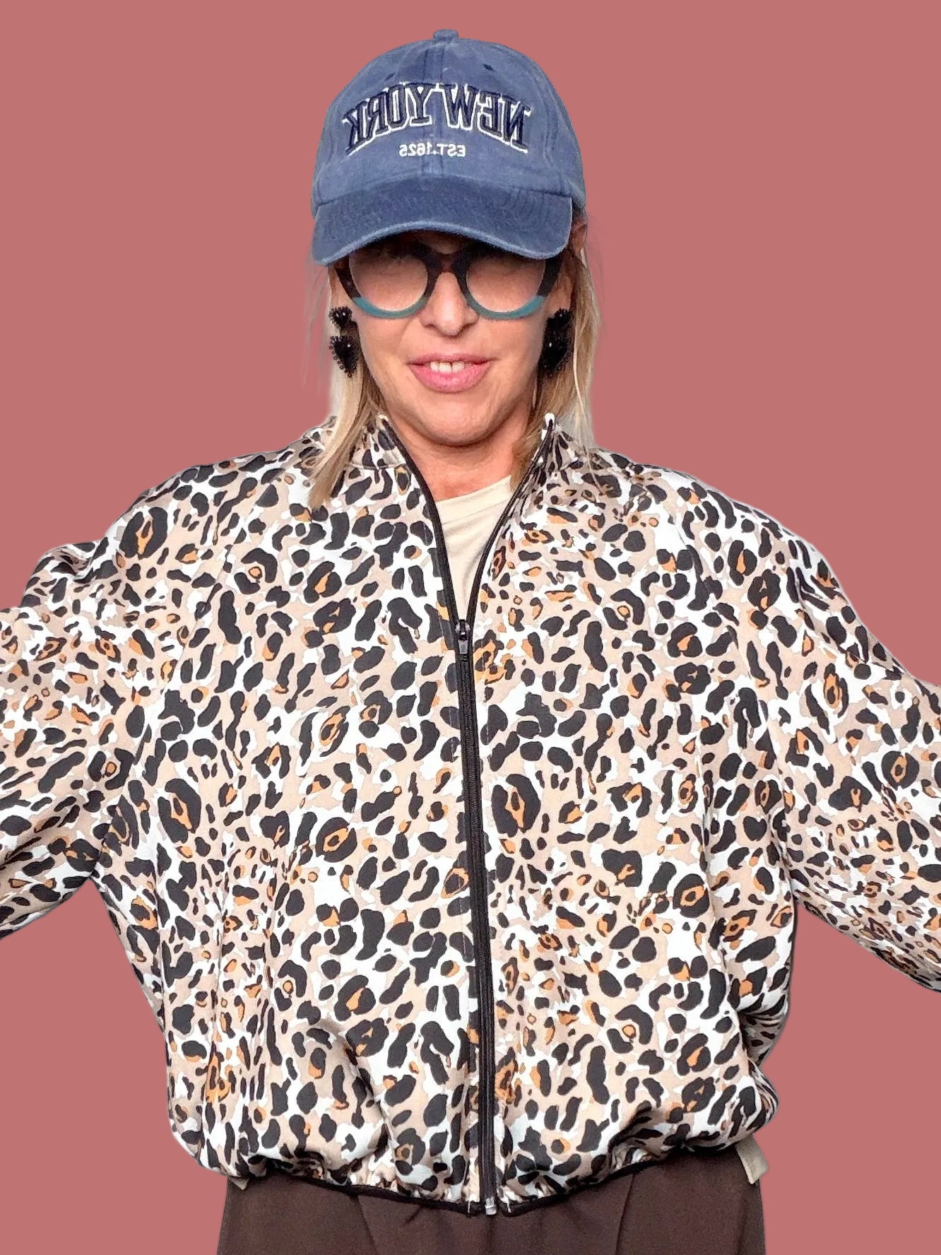 Bomber Deja Vu leopardato in neoprene con maniche a palloncino