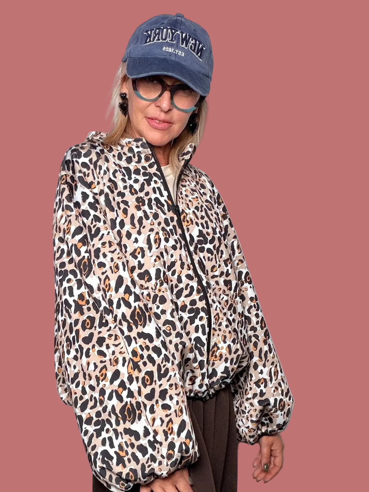 Bomber Deja Vu leopardato in neoprene con maniche a palloncino
