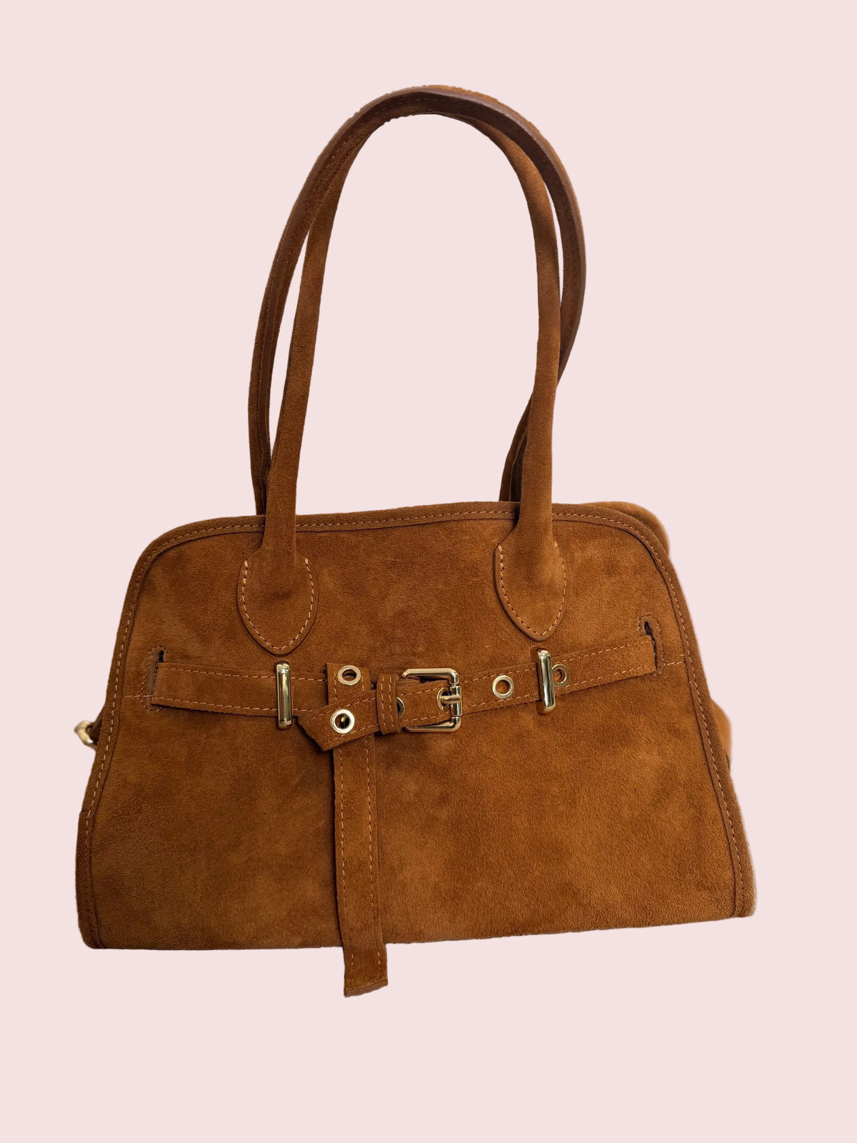 Borsa camoscio m arrone Cammello con Fibbia Decorativa