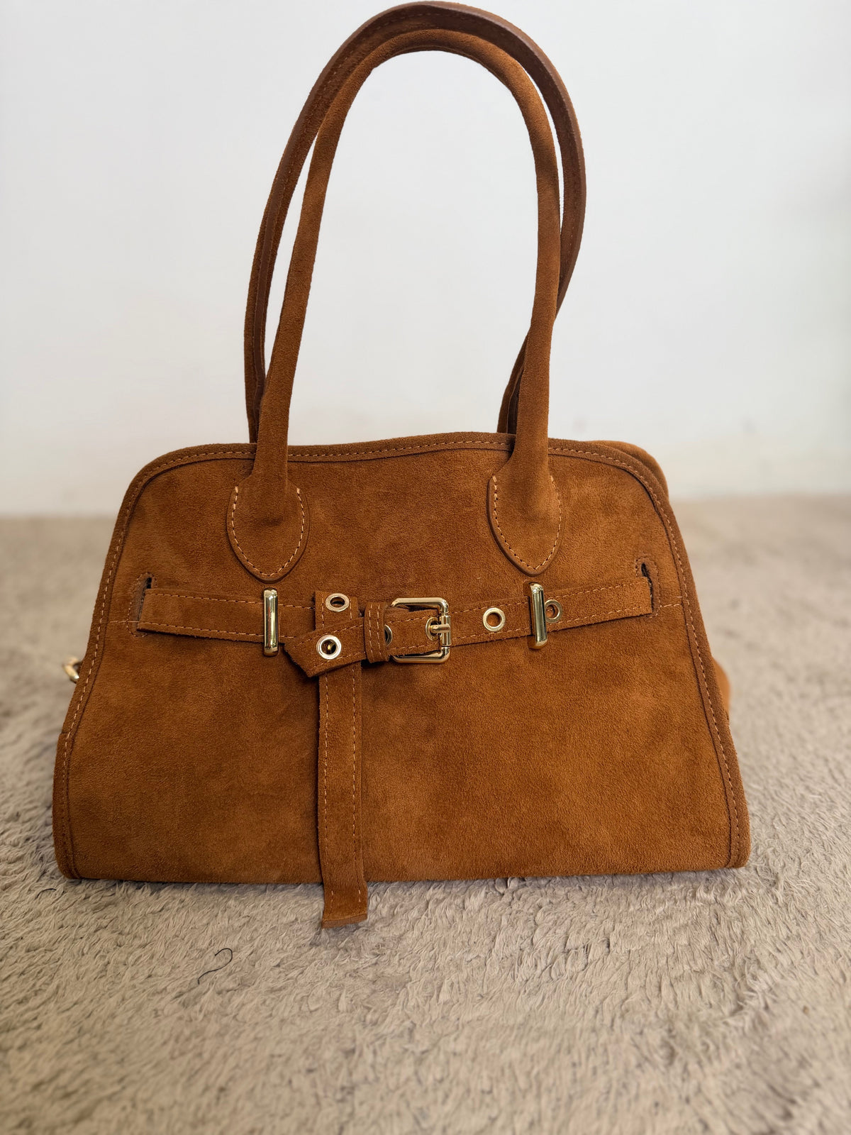 Borsa camoscio m arrone Cammello con Fibbia Decorativa