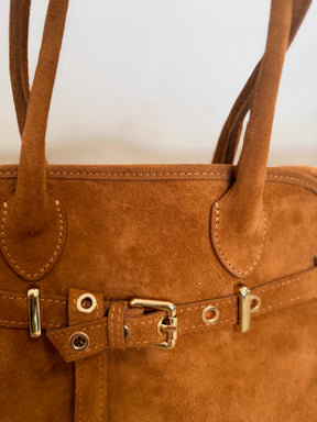 Borsa camoscio m arrone Cammello con Fibbia Decorativa