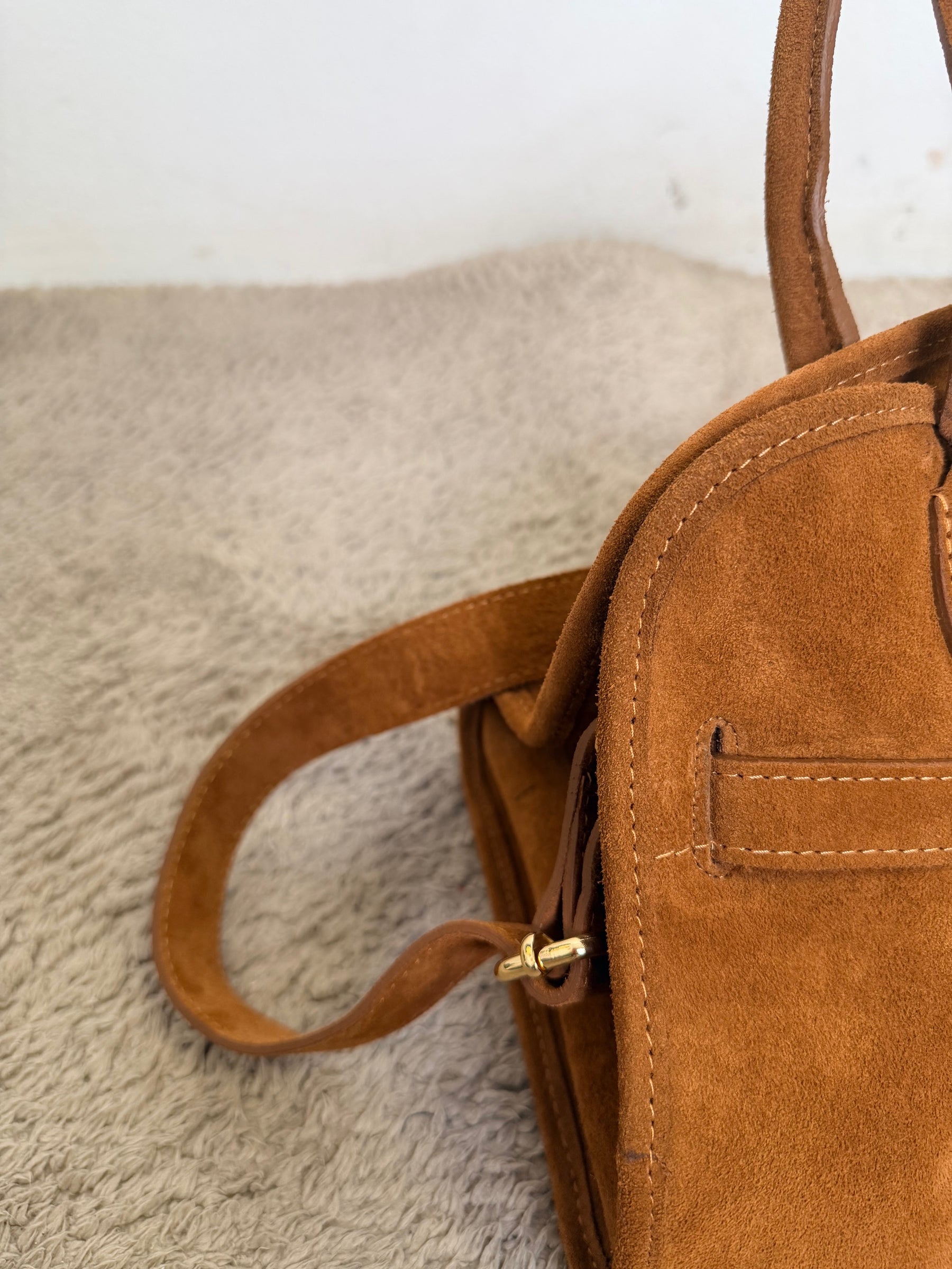 Borsa camoscio m arrone Cammello con Fibbia Decorativa