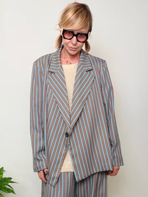 Giacca Over Righe Multicolor Verticali Un Bottone