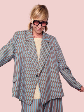 Giacca Over Righe Multicolor Verticali Un Bottone