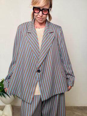 Giacca Over Righe Multicolor Verticali Un Bottone