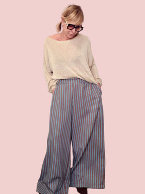 Pantaloni Over Righe Multicolor Verticali a Gamba Ampia