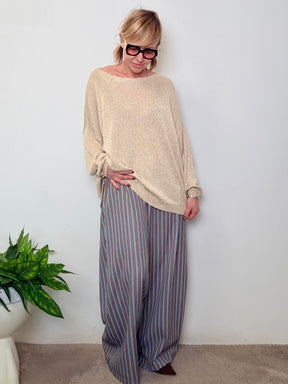 Maglia Beige Lurex Dorato Oversize Maniche Lunghe