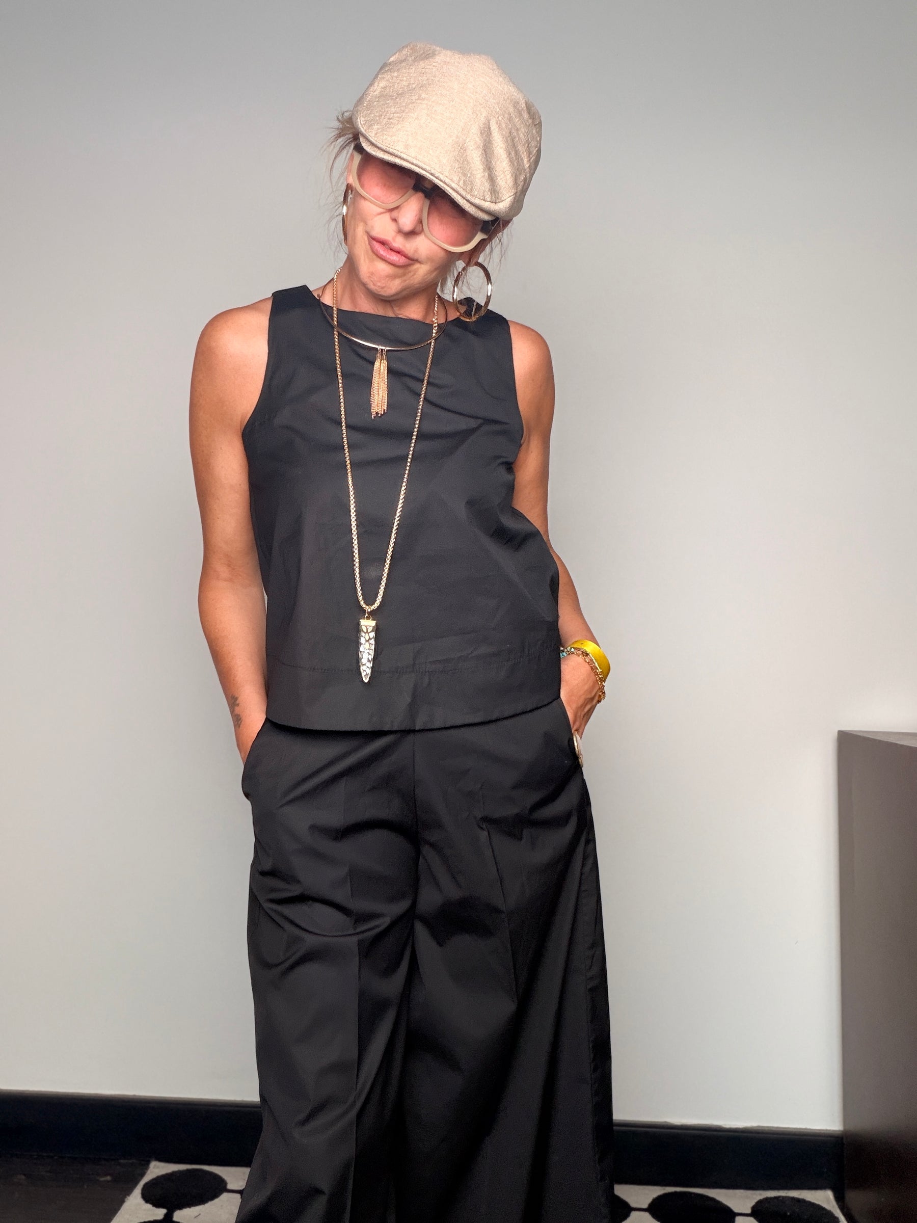 Completo Bengalina Wide Leg con Top Smanicato