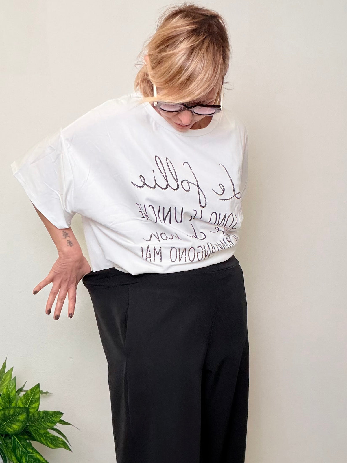 Pantaloni Neri a Gamba Ampia Palazzo