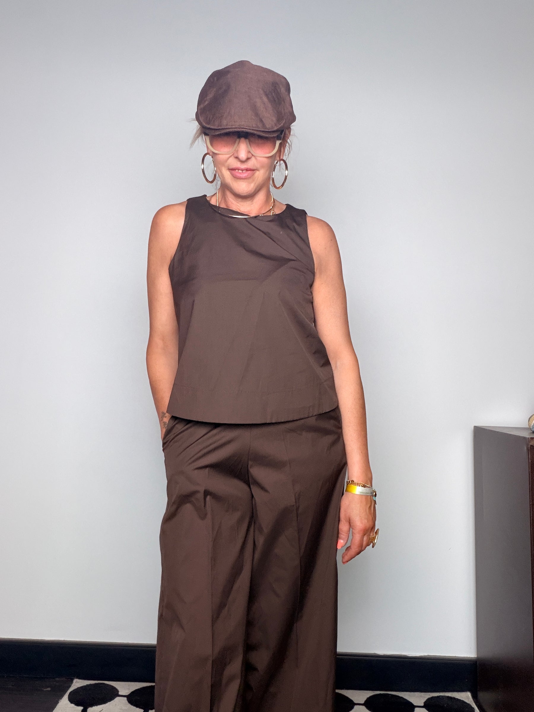 Completo Bengalina Wide Leg con Top Smanicato