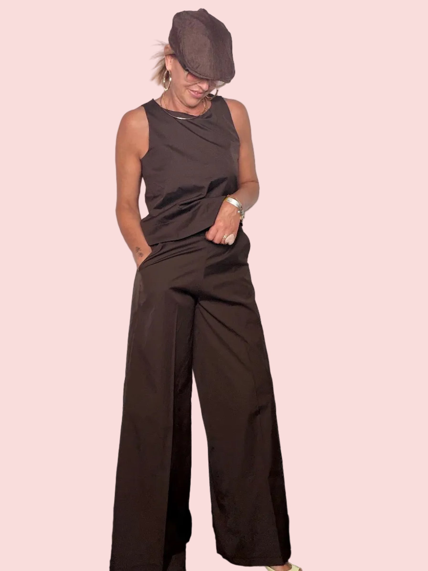 Completo Bengalina Wide Leg con Top Smanicato