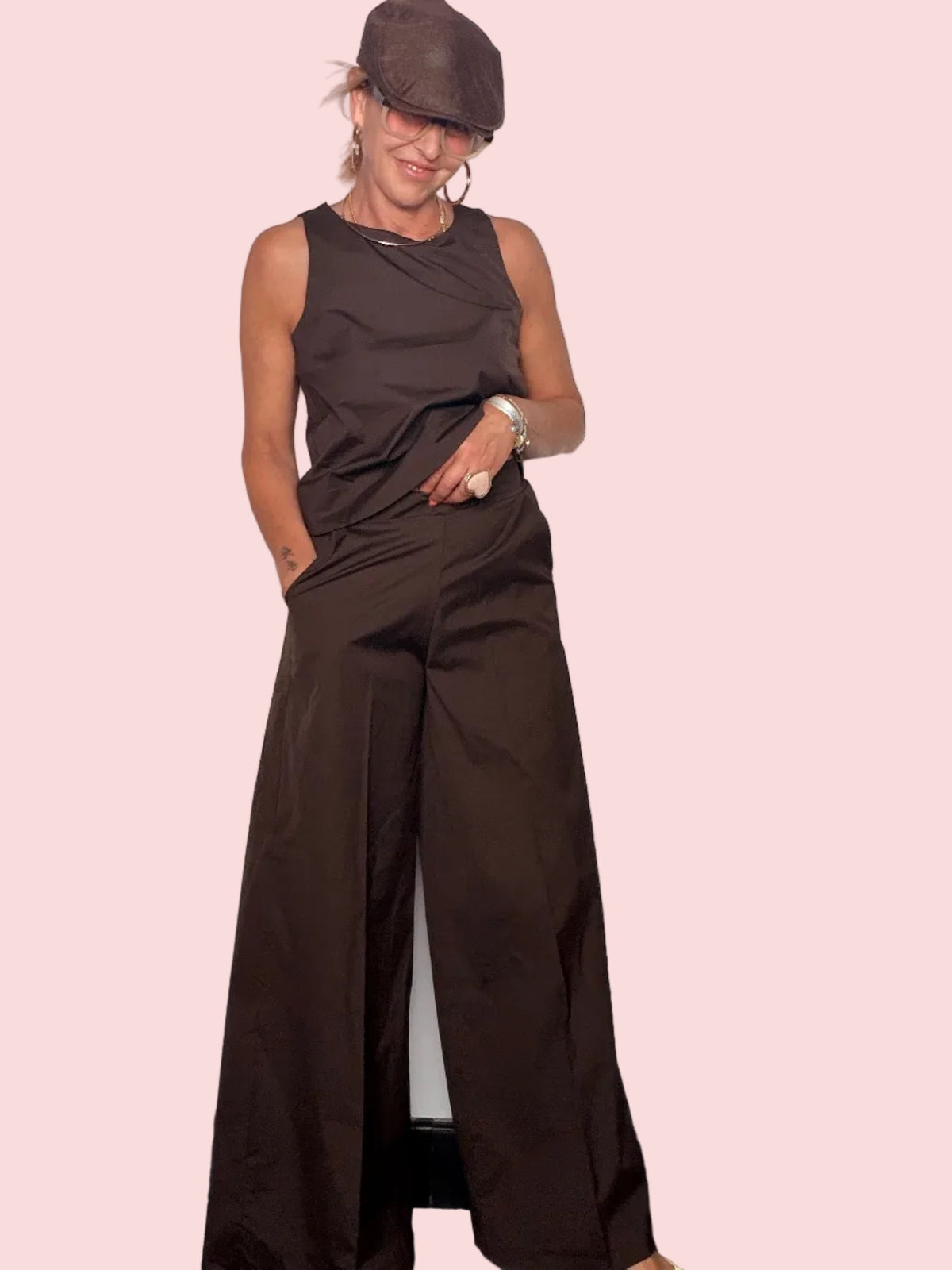 Completo Bengalina Wide Leg con Top Smanicato