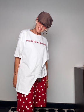 Bermuda Wide Leg a Pois Rosso Bordeaux con Cintura Fiocco