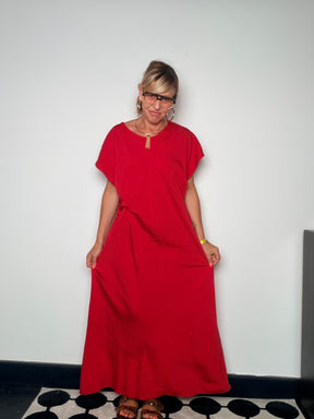 Abito Maxi in Viscosa con Drappeggio Laterale