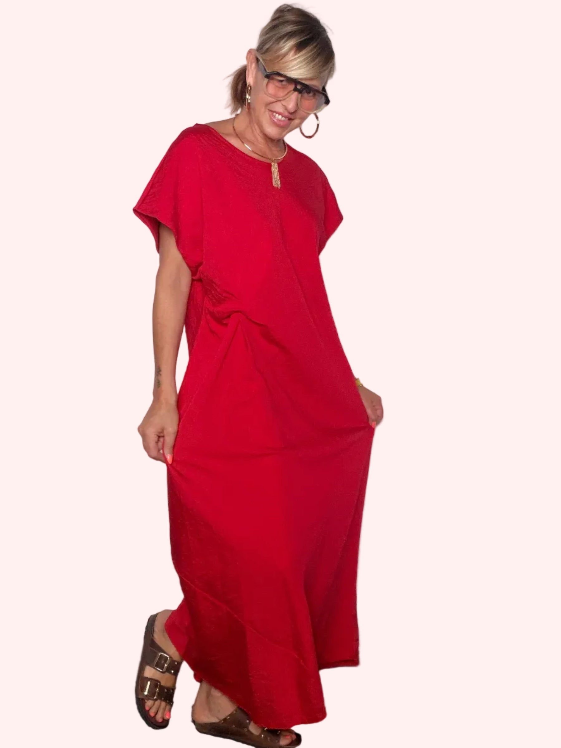 Abito Maxi in Viscosa con Drappeggio Laterale