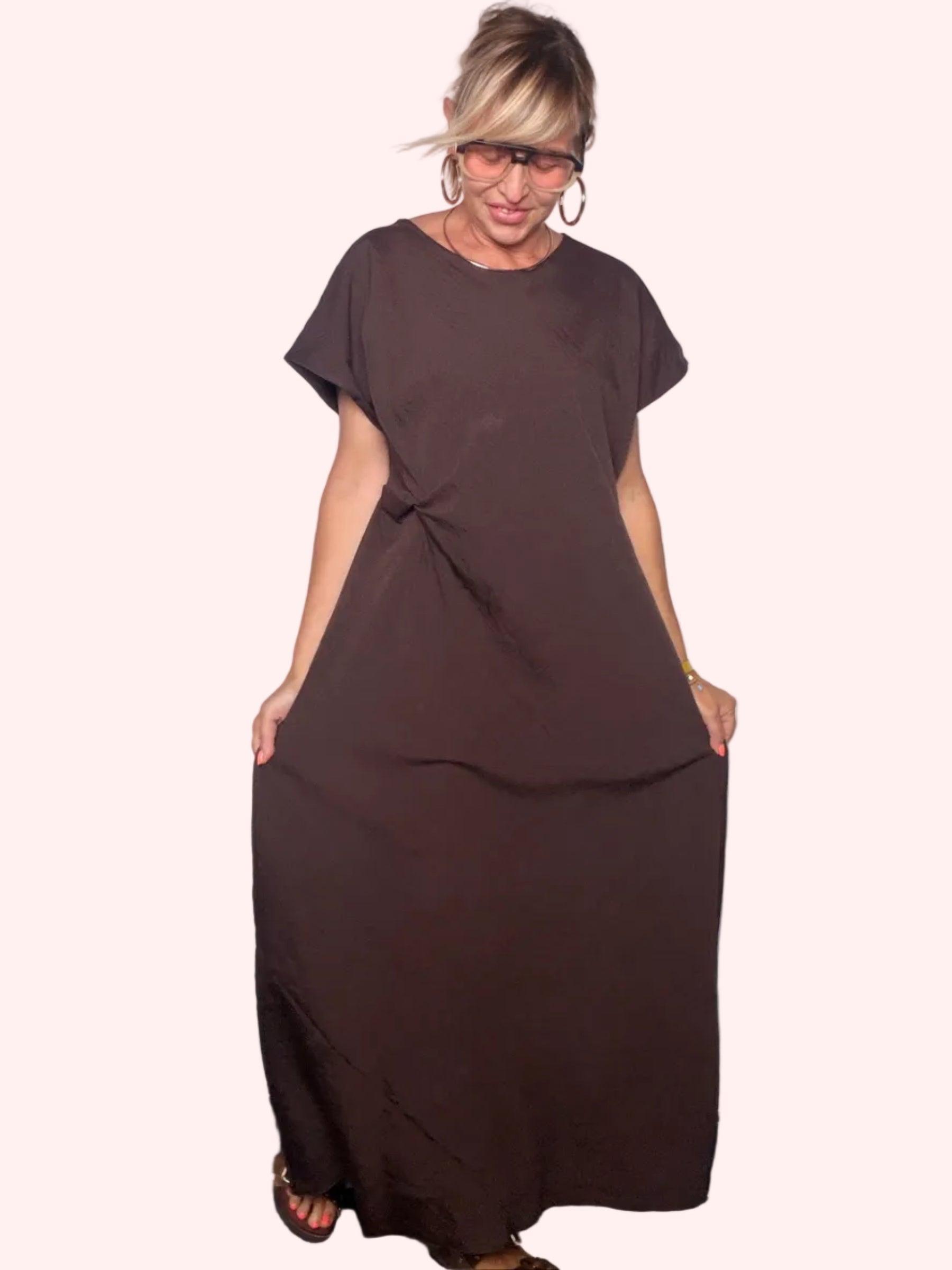 Abito Maxi in Viscosa con Drappeggio Laterale