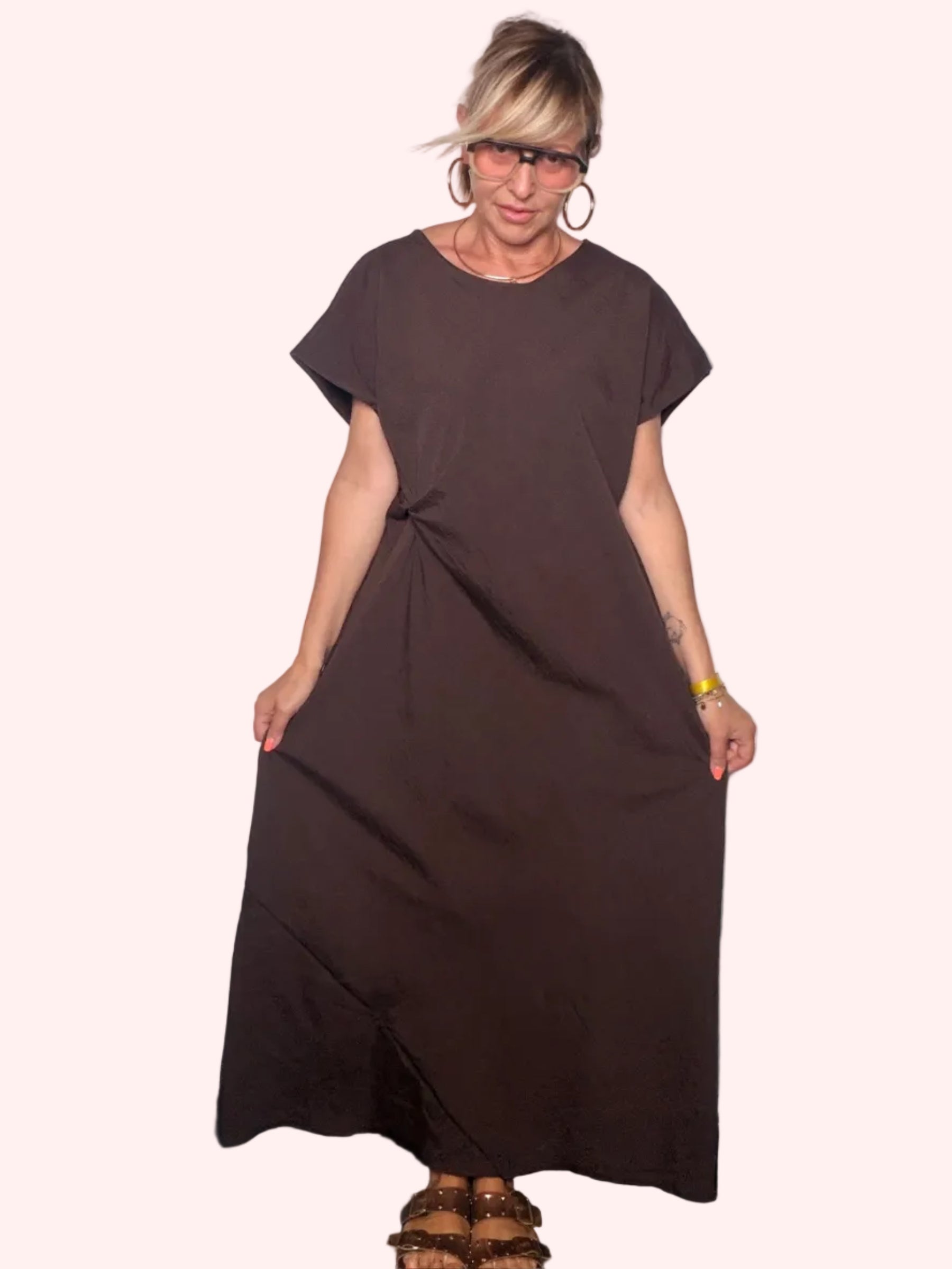 Abito Maxi in Viscosa con Drappeggio Laterale