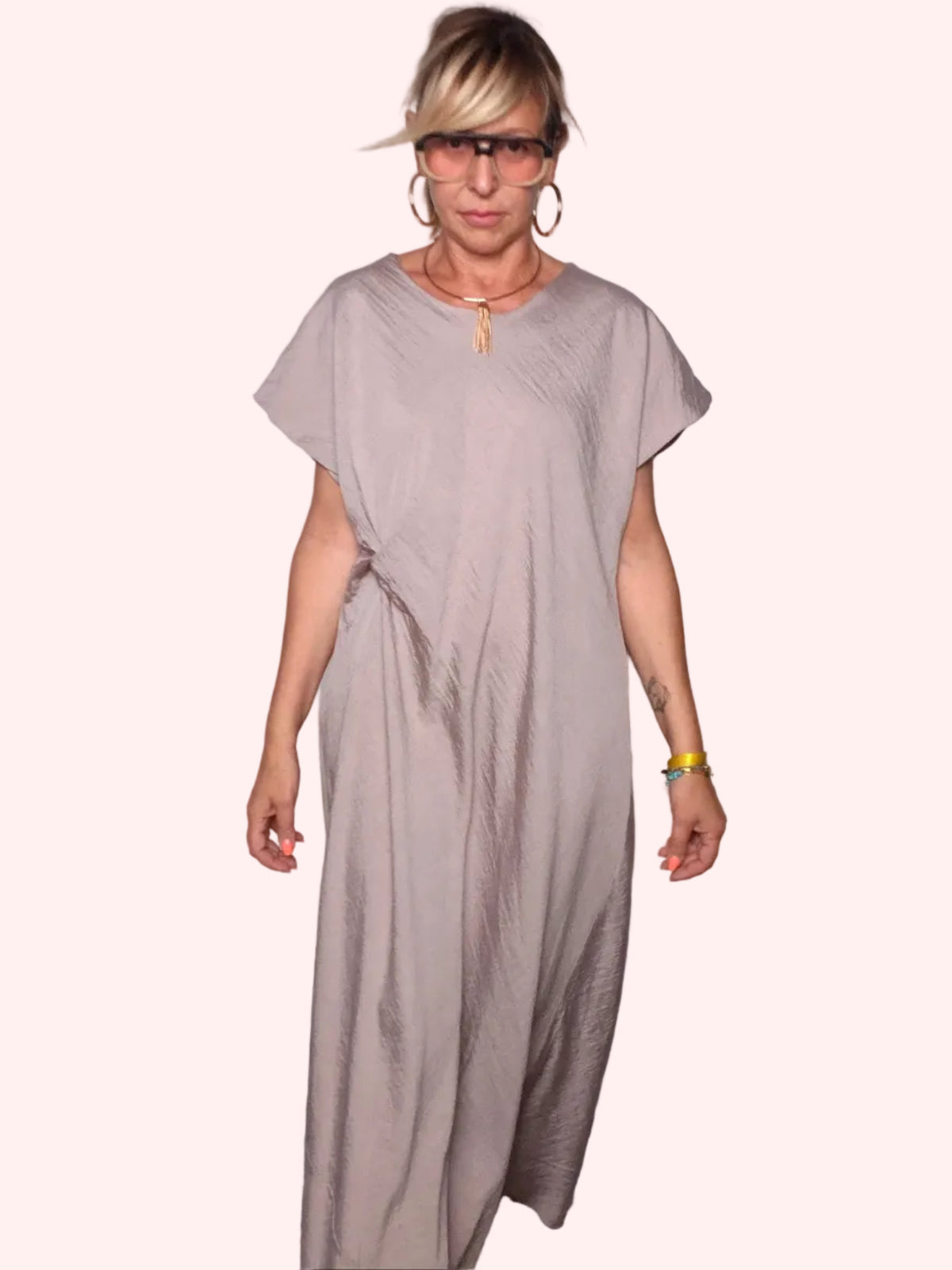 Abito Maxi in Viscosa con Drappeggio Laterale