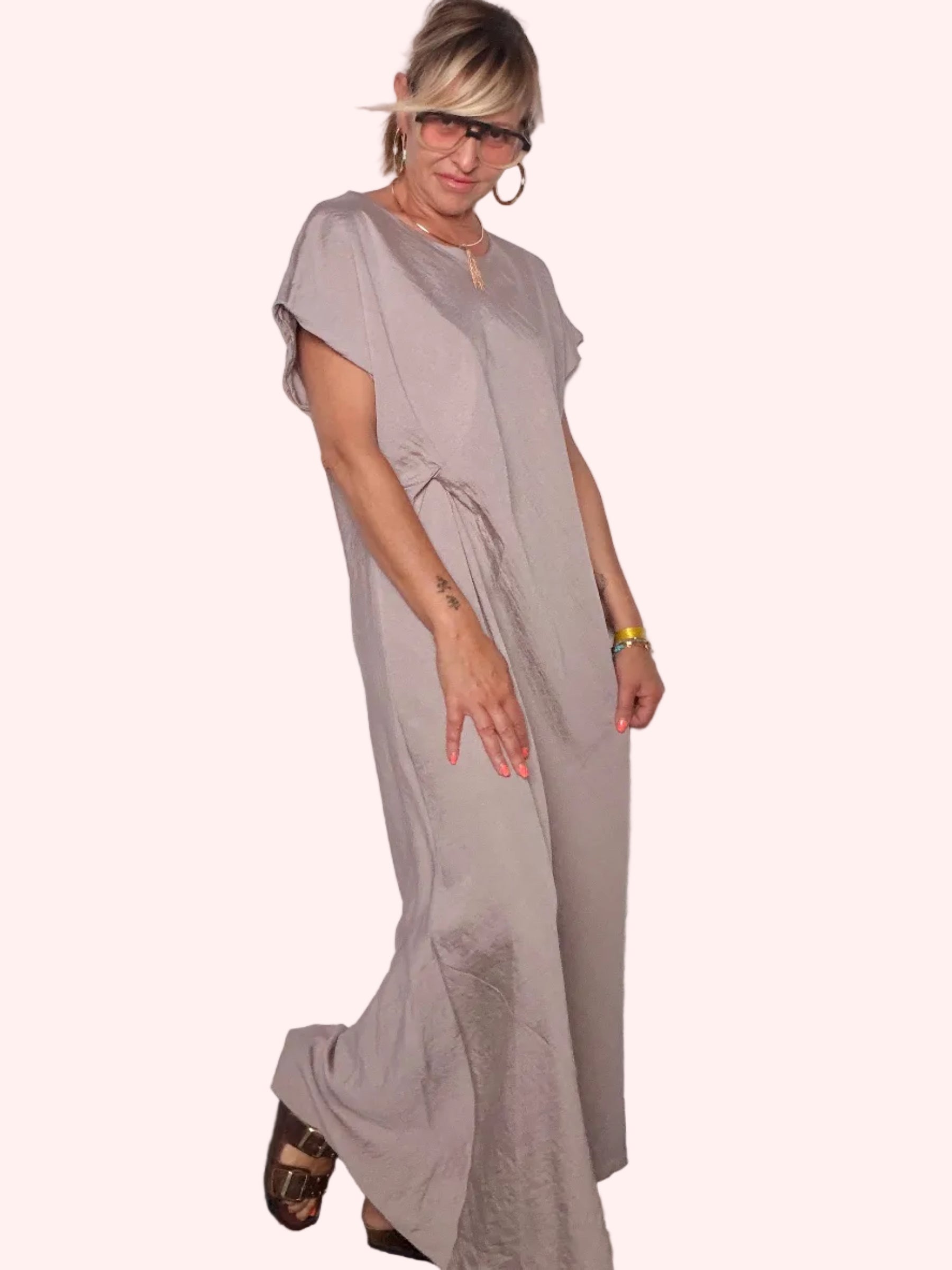 Abito Maxi in Viscosa con Drappeggio Laterale