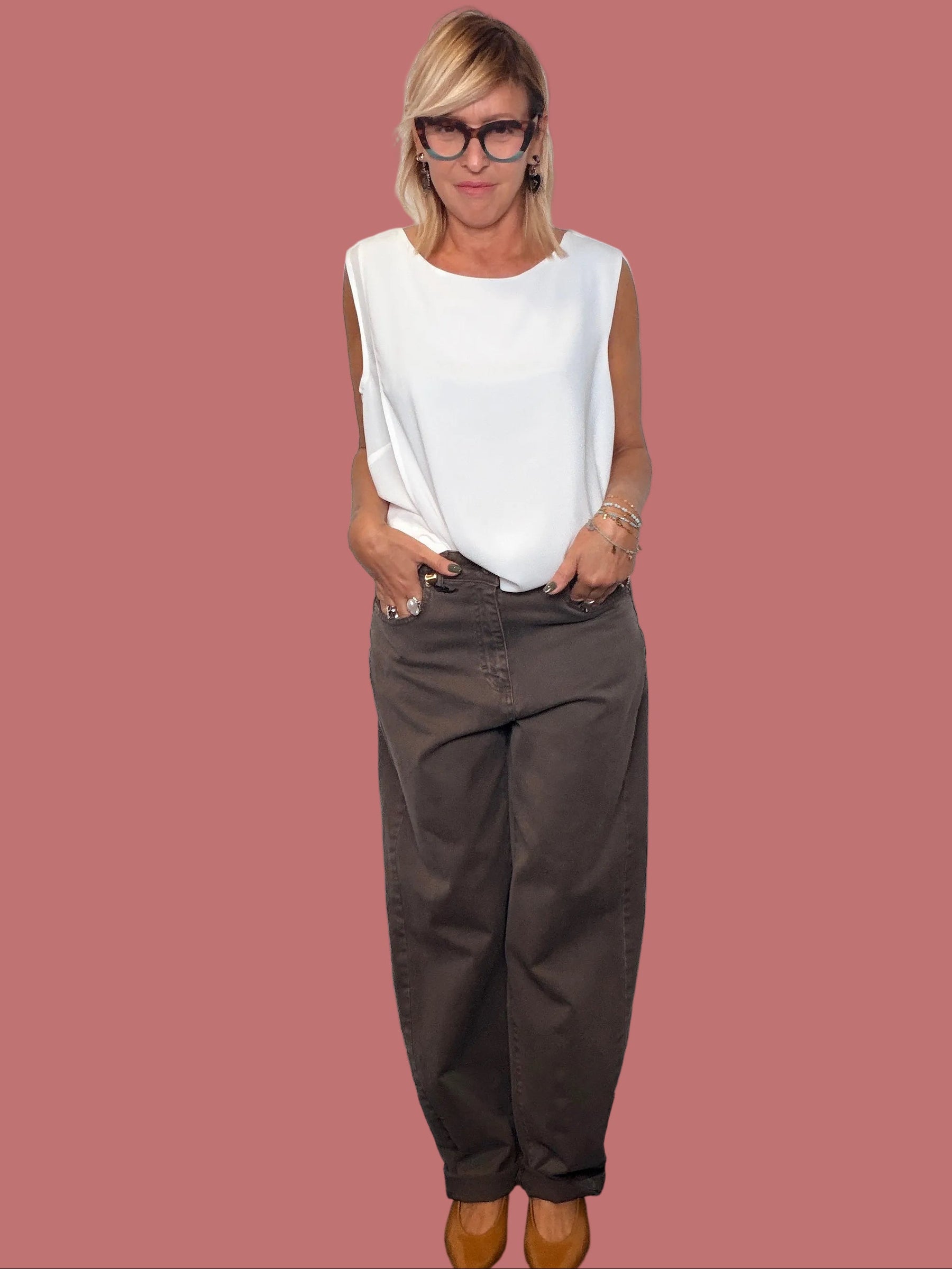 Pantalone Souvenir tortora a palloncino, vista frontale