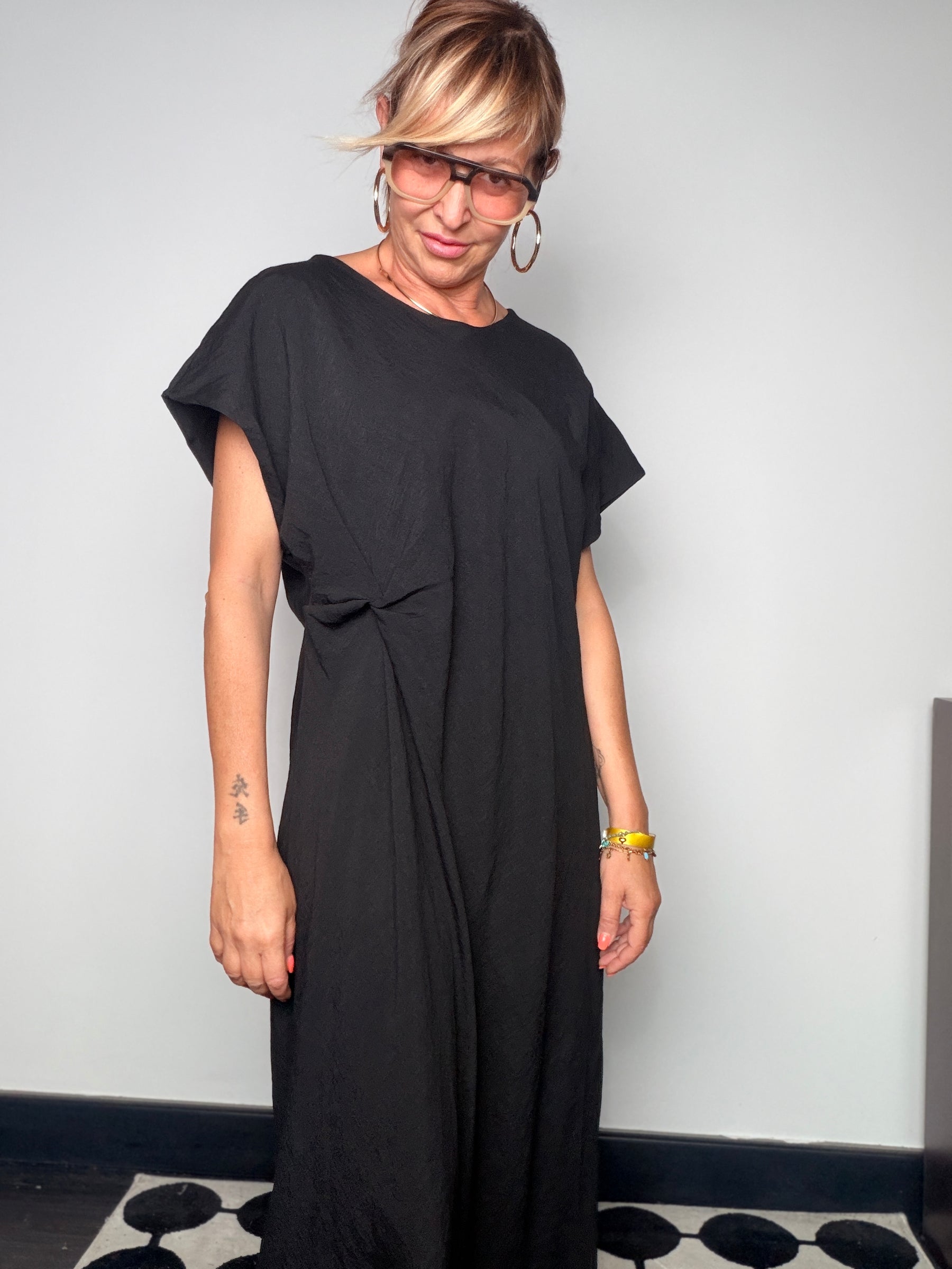 Abito Maxi in Viscosa con Drappeggio Laterale