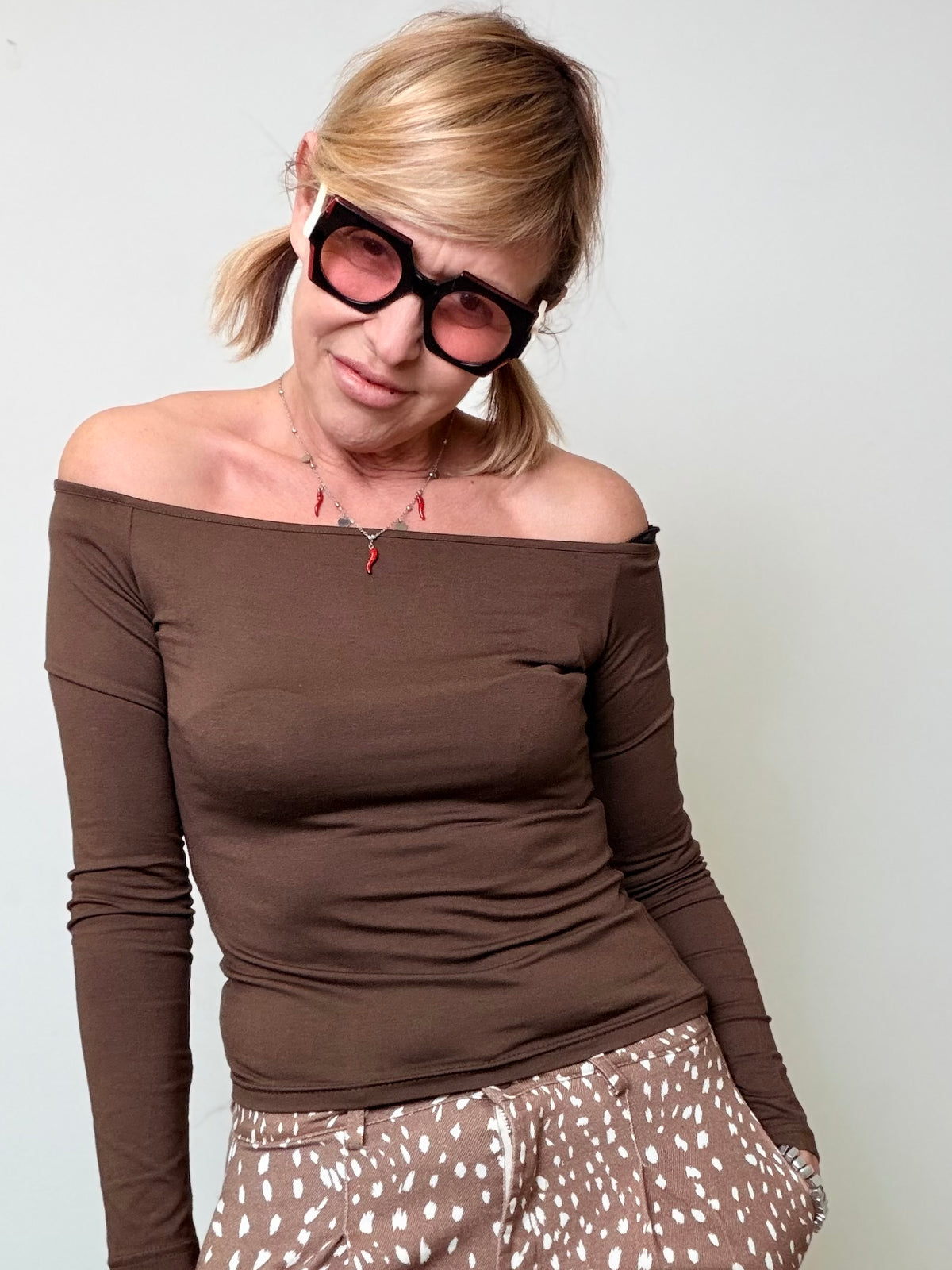 Maglia Scollo a Barca - Verde Militare e Marrone