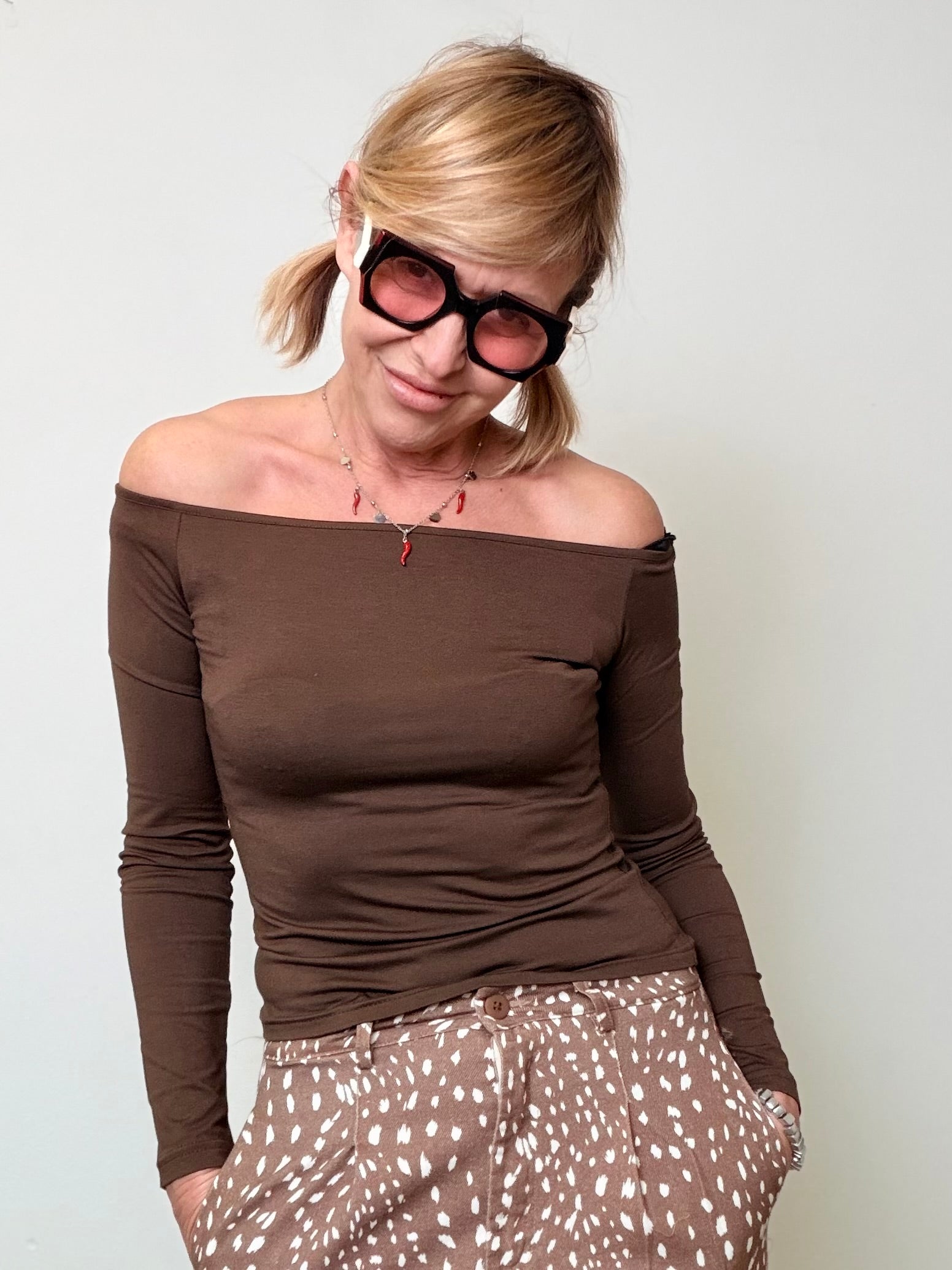 Maglia Scollo a Barca - Verde Militare e Marrone