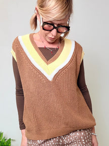 Gilet Senza Maniche Scollo a V Righe -