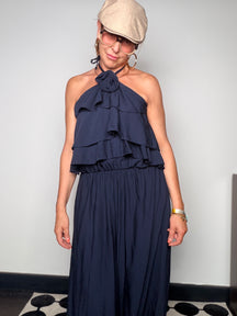 Tuta Jumpsuit Halter con Triplo Volant e Schiena Scoperta